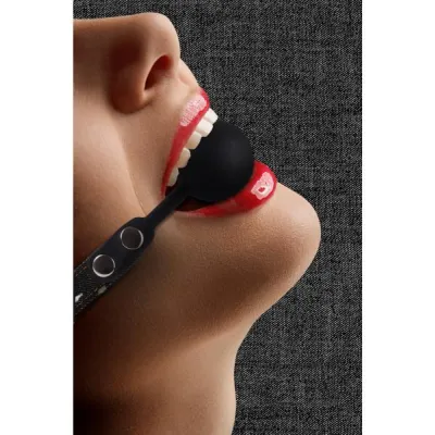 Silicone Ball Gag With Roughend Denim Straps Black