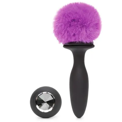 Happy Rabbit Rechargeable Vibrating Butt Plug 4 Inch Black purple 4 Inch