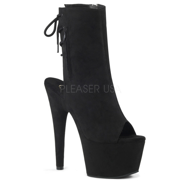 7 inches Heel, 2 3/4 inches PF Open Toe/Heel Ankle Boot. Side Zip
