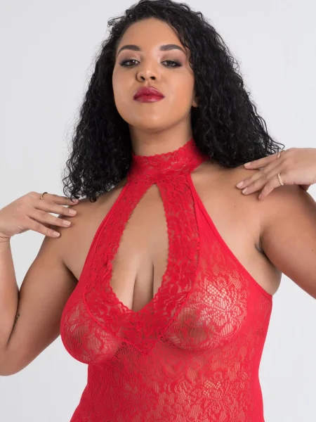 Lovehoney Plus Size Red Lace Keyhole Front Mini Dress
