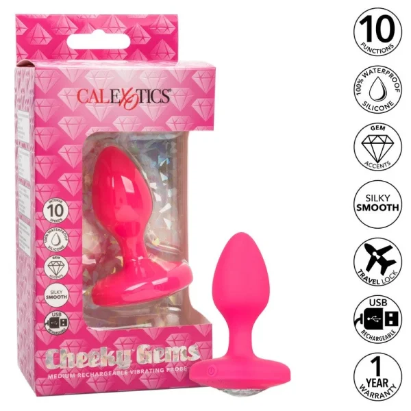 Cheeky Gems Silicone Rechargeable Vibrating Medium Anal Probe By CalExotics - Pink