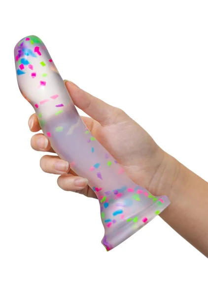 Neo Elite Hanky Panky Glow In The Dark 7.75" Silicone Suction Cup Dildo by Blush - Confetti