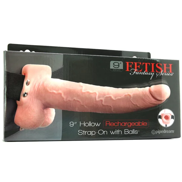 Fetish Fantasy Series 9" Hollow Rechargeable Strap-on With Balls - Flesh