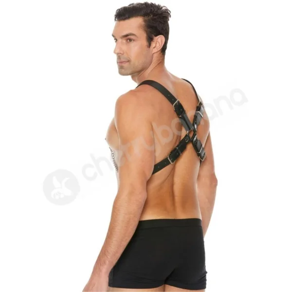 Ouch! Men's Chain Bonded Leather Black Adjustable Harness