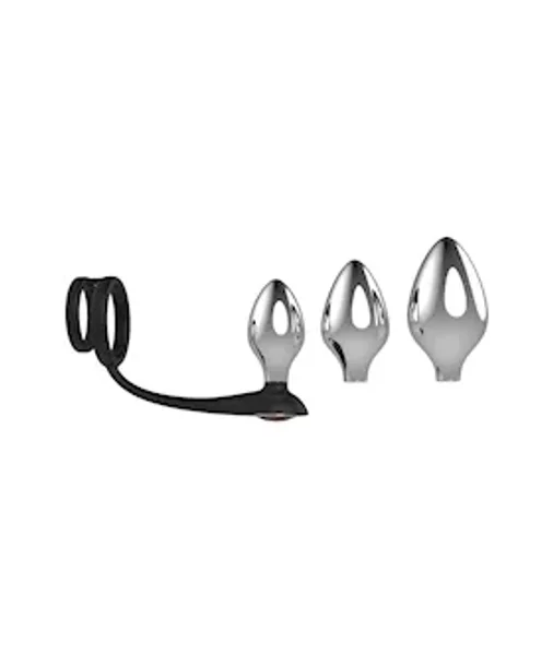 Gemmed Tri-plug Ring Set - 3 Piece - Black / Silver — image 2 of 2