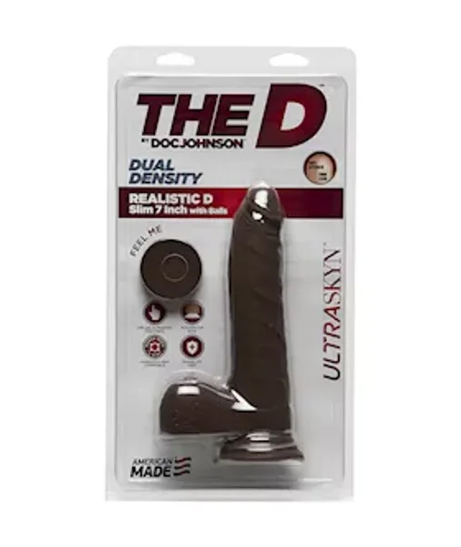 The Ultraskyn Realistic Slim Dildo With Balls - Brown - 7 Inch — image 3 of 3