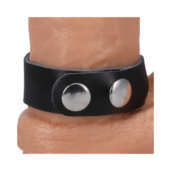 Rock Solid Adjustable Leather 3 Snap Cock Ring Black — image 10 of 12