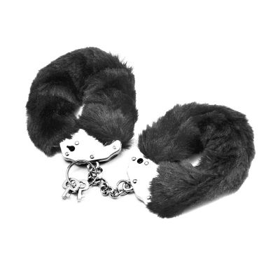 Fetish Pleasure Fluffy Hand Cuffs Black Black