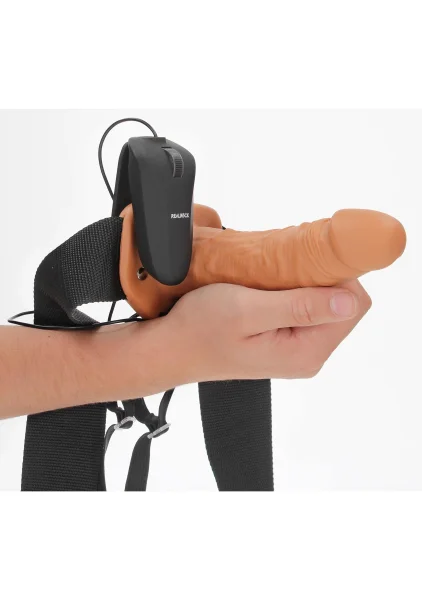 Vibrating Hollow Strapon Without Balls 6 Inch - Balls 6 Inch - Tan