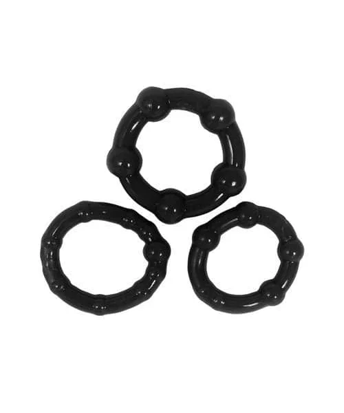Stay Hard Beaded Cockrings - 3 Pack - Black