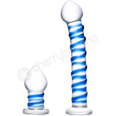 Glas 2pc Double Penetration Glass Swirly Dildo Butt plug Set