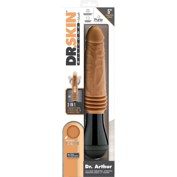 Dr. Skin Dr. Arthur 5" Thrusting, Gyrating & Vibrating Silicone Dildo With Handle By Blush - Caramel