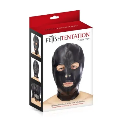 Fetish Tentation BDSM Open Mouth and Eyes Leatherette Hood