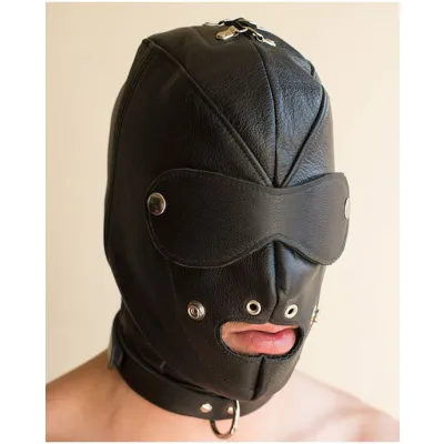 Premium Leather Hood With Gag blindfold L L xl