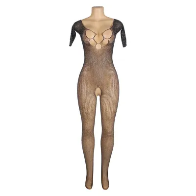 Bondara Flirt Off the Shoulder Crotchless Diamante Bodystocking