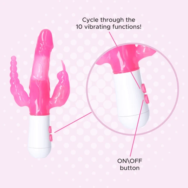 Vibrating Triple Pleasure Stimulator in Pink