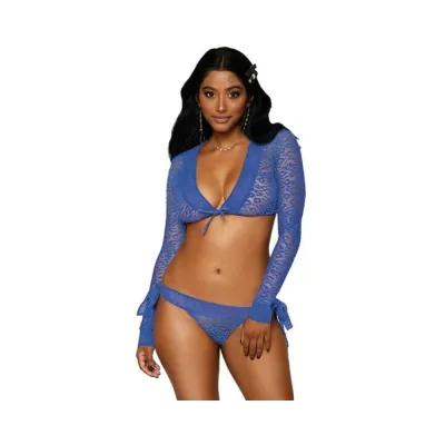 Women s Lingerie Dreamgirl 2 piece Mesh Knit Animal Print Shrug Cheeky Panty Periwinkle O s