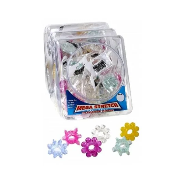Mega Stretch Silicone Pleasure Rings, Colorful Bowl Of 72