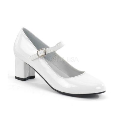 SCHOOLGIRL 50 2 Heel White Plain Pat Mary Jane School Girl Shoe Retro
