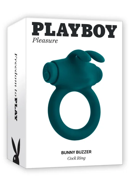 Playboy Pleasure Bunny Buzzer Rechargeable Silicone Vibrating Cock Ring - Evergreen