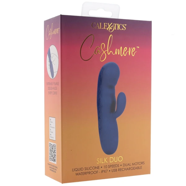 Cashmere Silk Duo Rechargeable Waterproof Silicone Rabbit Vibrator By CalExotics - Blue