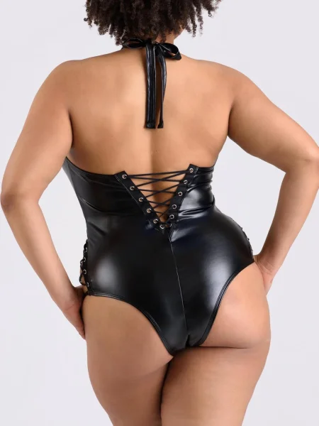 Lovehoney Plus Size Fierce Leather-Look Lace-Up Teddy