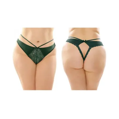 Kalina Strappy Microfiber And Lace Thong With Back Cutout 6 pack Q s Green