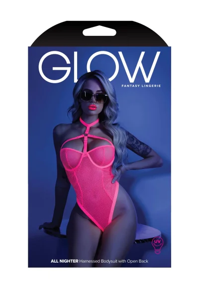All Nighter Harness Bodysuit - Small-medium - Neon Pink