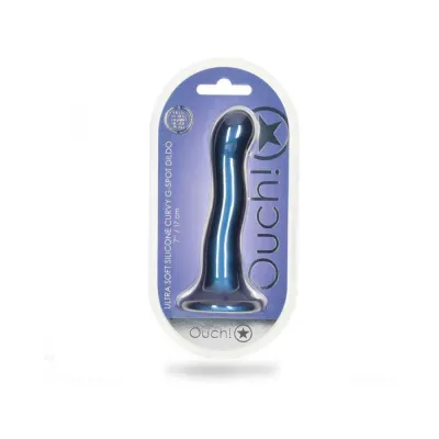Realistic Dildos Shots Ouch Ultra Soft Silicone 7 In Curvy G spot Dildo Metallic Blue