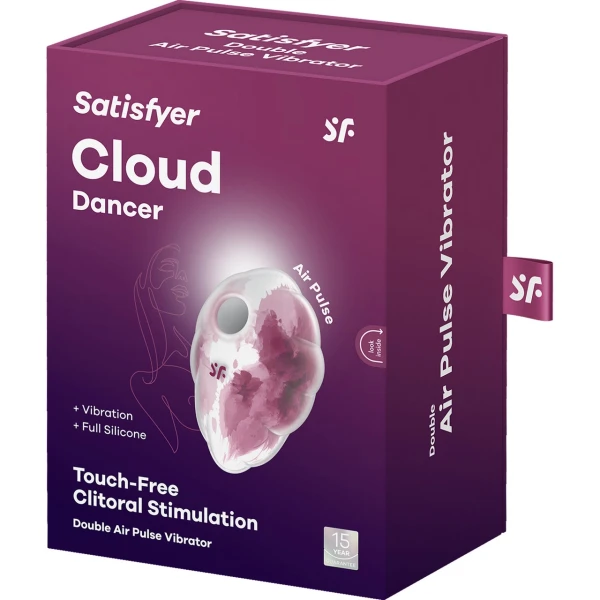 Satisfyer Cloud Dancer Rechargeable Waterproof Silicone Air Pulse Clitoral Vibrator - Red & White