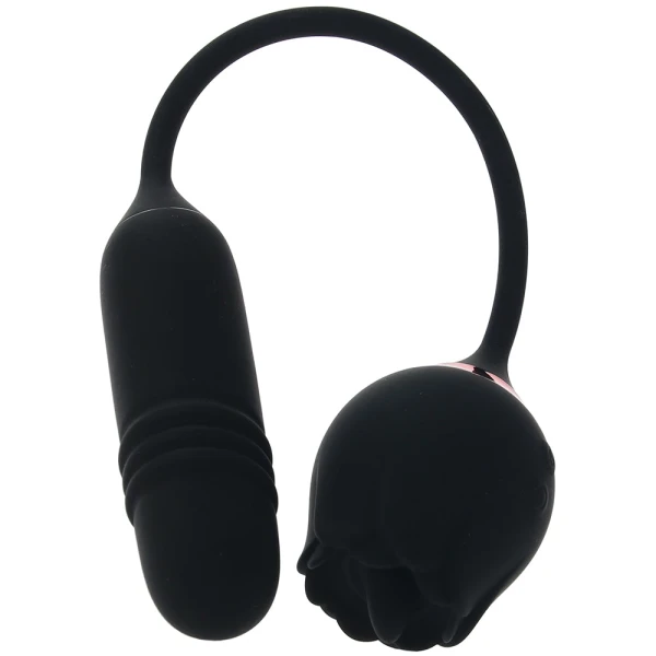 French Kiss Elite Romeo Thrusting Bullet Vibe & Flickering Tongue Clitoral Stimulator By CalExotics - Black