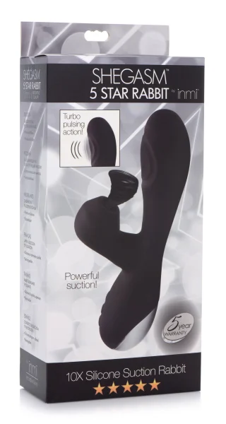 Shegasm 5 Star 10x Silicone Suction & Pulsing Rabbit - Black