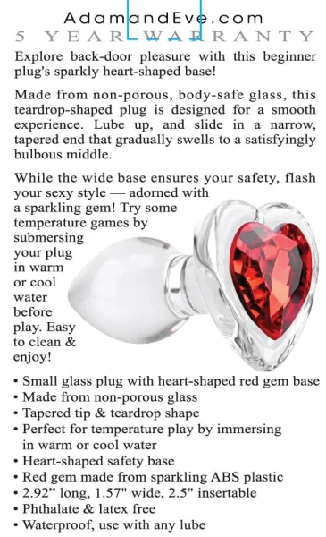 Red Heart Gem Glass Plug - Small