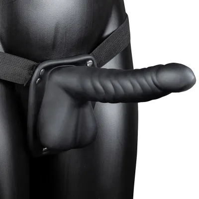 Ouch Ribbed 8 Inch Hollow Ballsy Strap On
