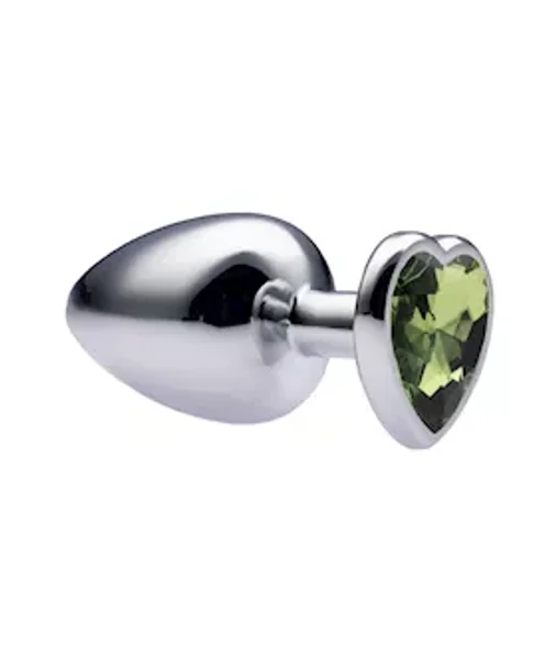Kink Range Alloy Love Heart Gemmed Butt Plug - 3.7 Inch - Green - Large — image 8 of 10