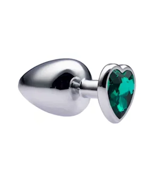 Kink Range Alloy Love Heart Gemmed Butt Plug - 3.7 Inch - Green - Large — image 5 of 10