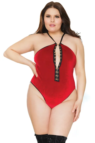 Plus-Size Velvet All-Access Strappy Bum Teddy — image 7 of 12
