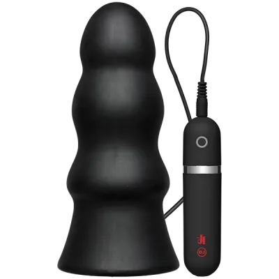 Kink Vibrating Silicone Butt Plug Rippled 7 5 inch Black