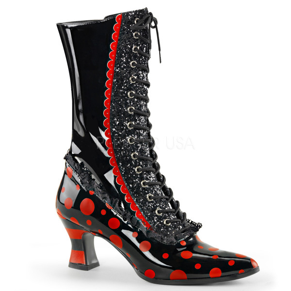 2 3/4 inches Heel, Front Lace Up Mid-Calf Witch Boot, Side Zip