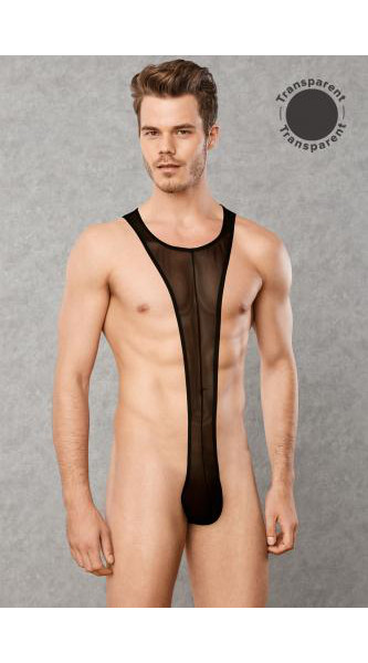 Transparent Men's Bodysuit - Black - XL