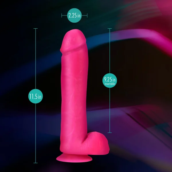 Neo Elite - 11-inch Silicone Dual-density Cock With Balls - Neon Pink