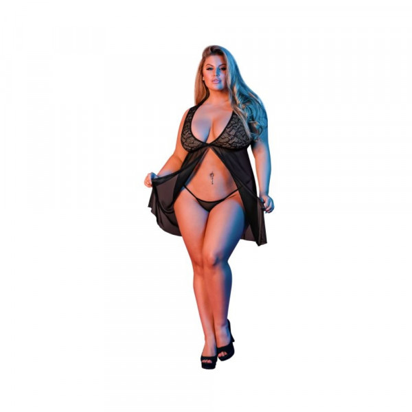 Magic Silk Sexy Time Fly Away Baby Doll & G-string Set Black Queen Size