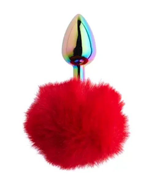 Kinki Rainbow Rabbit Tail Plug - 5.9 Inch - Red - Small — image 2 of 2