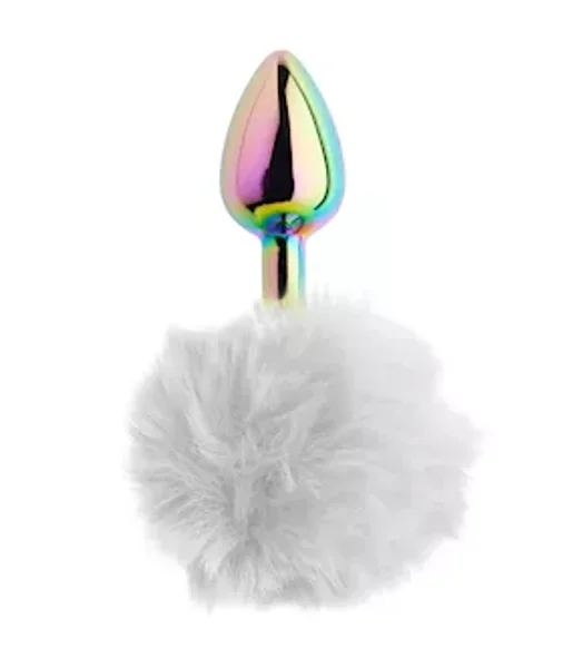 Kinki Rainbow Rabbit Tail Plug - 5.9 Inch - White - Small — image 2 of 2