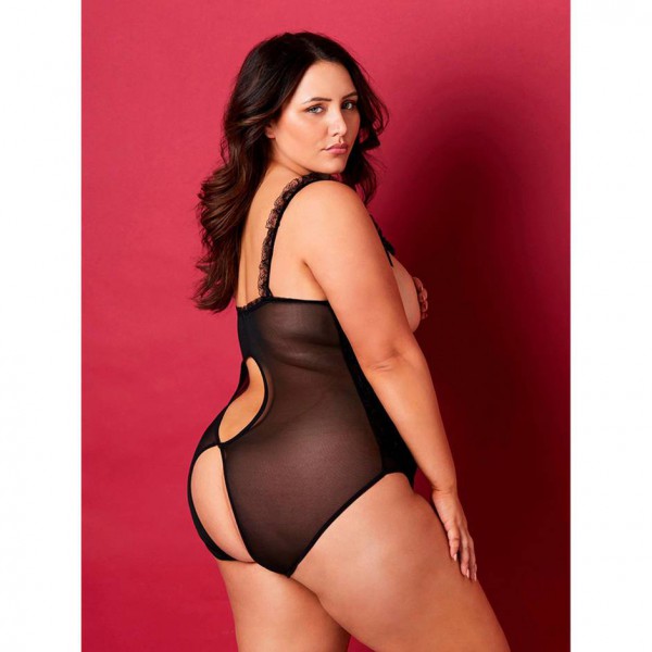 Oh La La Cheri Curves Plus Size Open Cup Crotchless Lace Teddy
