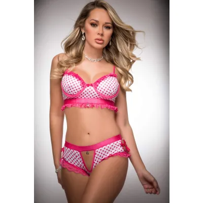 2 Pc Silky Chekkini Panty and Bra Top One Size Pink Polka Dot