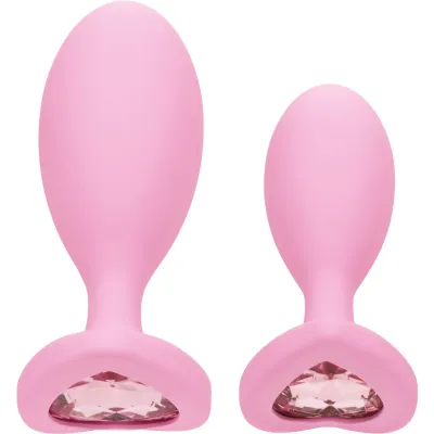 First Time Crystal Booty Duo Silicone Anal Plug 2 Piece Set By CalExotics Pink