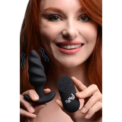 Remote Control 21x Vibrating Silicone Swirl Butt Plug Black