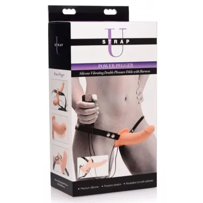 Power Pegger Silicone Vibrating Double Dildo With Harness Flesh