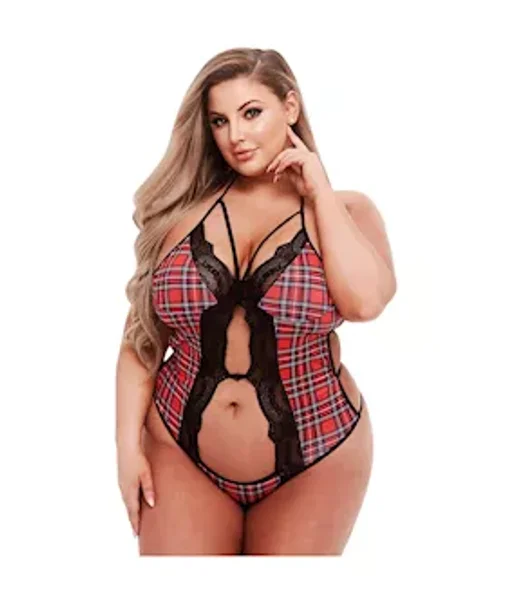 Schoolgirl Plaid Peekaboo Teddy - Red - Os/xl — image 2 of 3